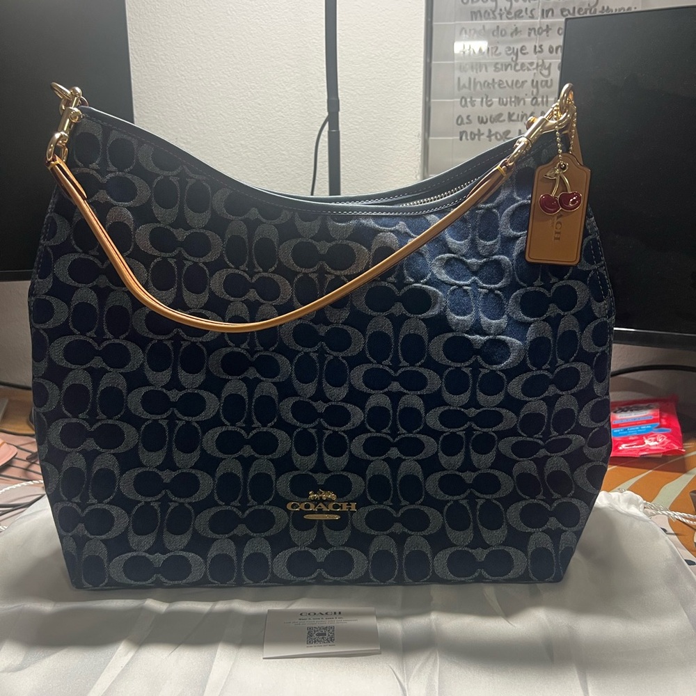 Coach Large Laurel Denim Signature Jacquard